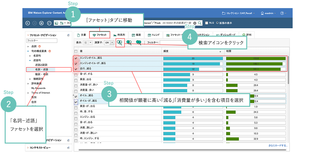 具体的な報告内容の傾向を深堀りする操作